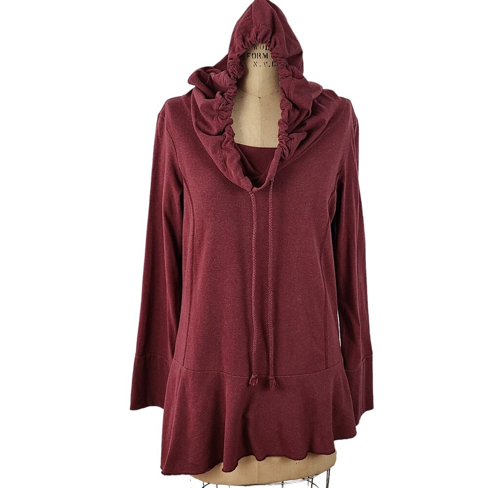Lur asymmetrical maroon recycled fibers tunic gathered neckline small